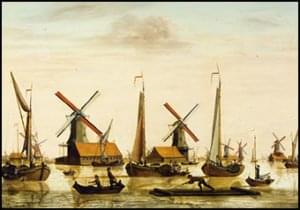 Gezicht op de Zaan met oliemolens, Lourens Oomheijn, Zaans Museum