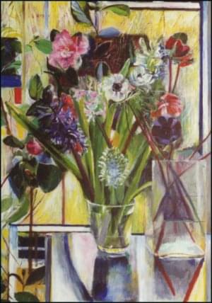 Glas met bloemen voor bloeiende camelia's, Bep Rietveld, Museum Flehite