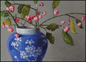 Kardinaalsmuts in blauwe Chinese pot, Ingrid Smuling