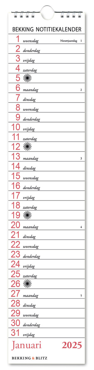 Bekking notitie kalender 2025