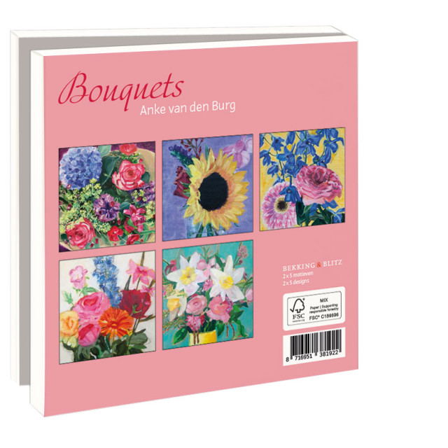 Kaartenmapje met env, vierkant: Bouquets, Anke van den Burg